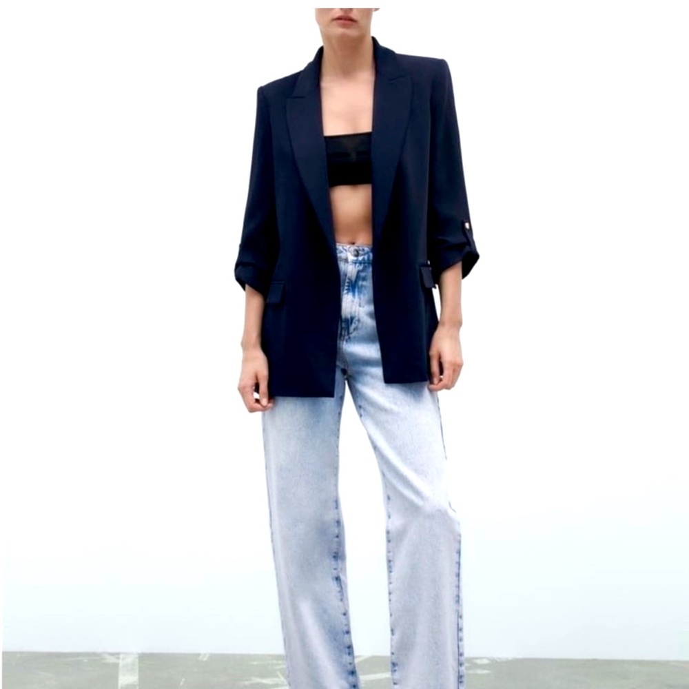ZARA Oversized Open Front Roll
Sleeve Blazer Black XS